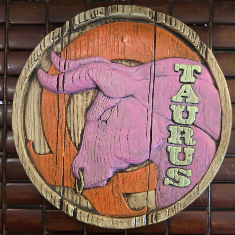 Vintage Taurus Zodiac Astrology Plaster Wall Sculpture 10.25" Diameter